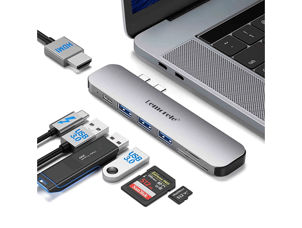 Hub USB-C Lemorele TC52 7 en 2 para MacBook Pro y MacBook Air