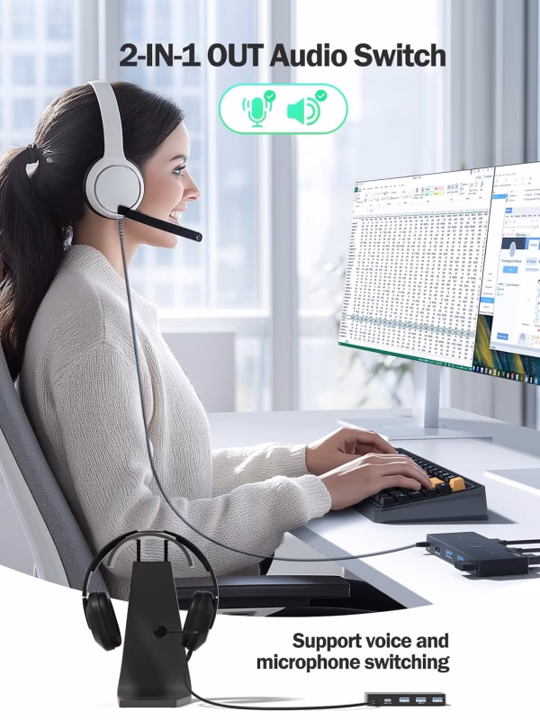 Switch KVM Lemorele H100 para Compartir hasta 5 Periféricos entre 2 Computadores 5