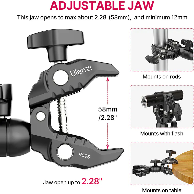 Super Clamp Ulanzi R096 Doble con Mini Brazo  8