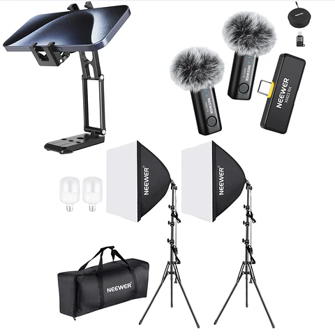  Kit Creator Mobile PRO Micrófono Neewer KM23 + Kit Iluminación Neewer NW48 II + Tripode y soporte Neewer para celular