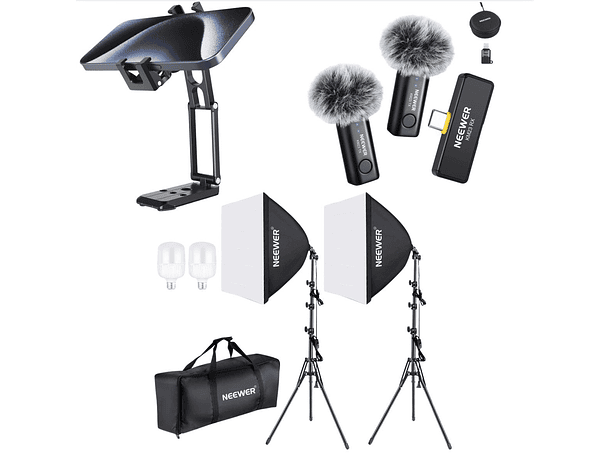  Kit Creator Mobile PRO Micrófono Neewer KM23 + Kit Iluminación Neewer NW48 II + Tripode y soporte Neewer para celular