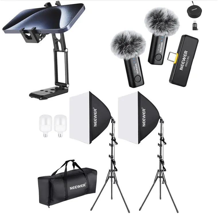  Kit Creator Mobile PRO Micrófono Neewer KM23 + Kit Iluminación Neewer NW48 II + Tripode y soporte Neewer para celular 1