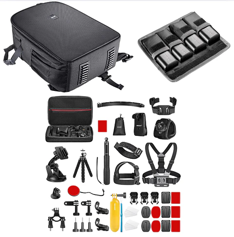 Kit Outdoor Creator Mochila Neewer 11Lt + Estuche Neewer para Baterías de Cámara DSLR + Kit Accesorios 50 en 1 Neewer para Cámara
