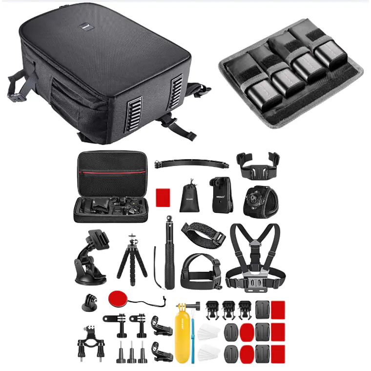Kit Outdoor Creator Mochila Neewer 11Lt + Estuche Neewer para Baterías de Cámara DSLR + Kit Accesorios 50 en 1 Neewer para Cámara 1