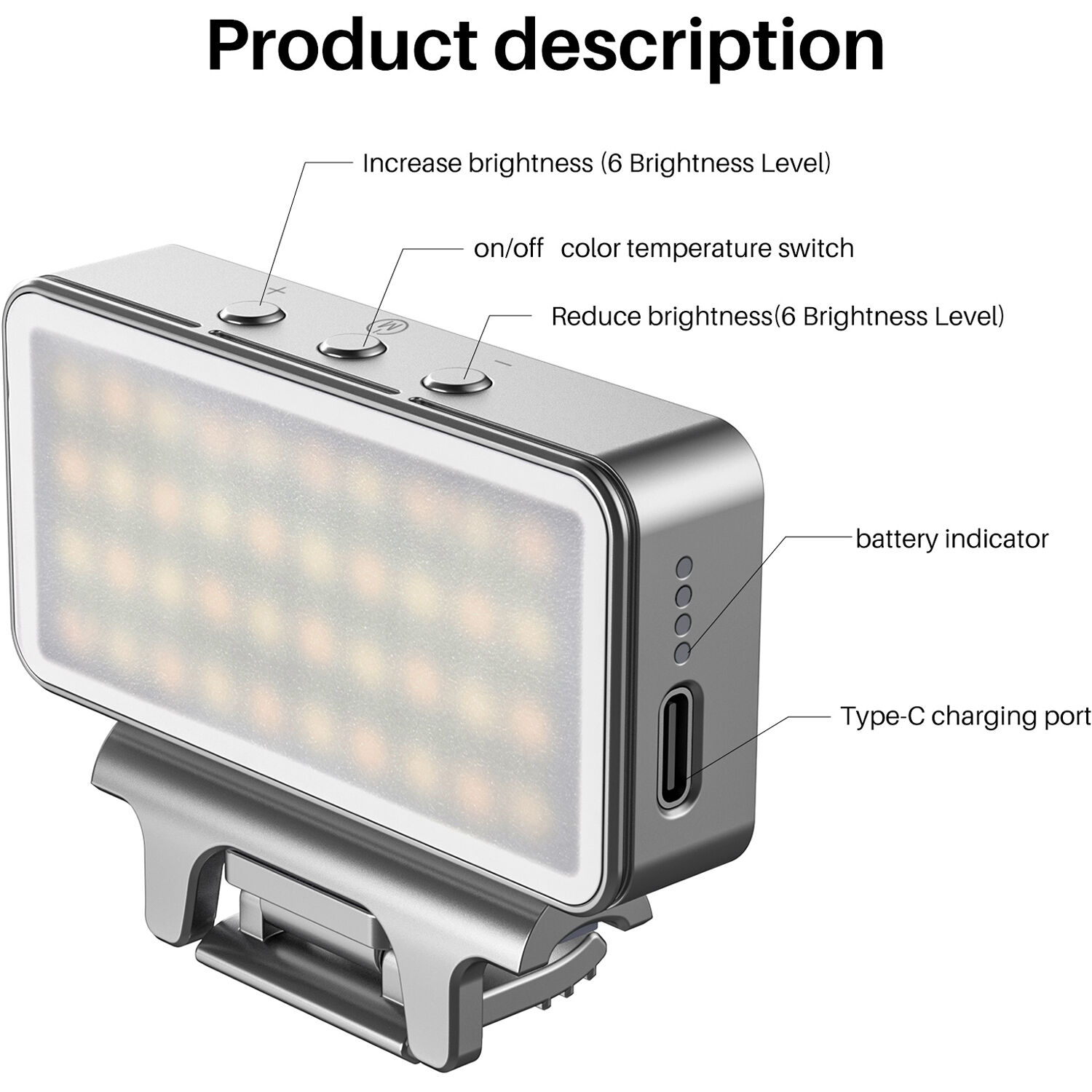 Mini Panel de Luz LED VIJIM CL08 con Soporte de Pinza 5