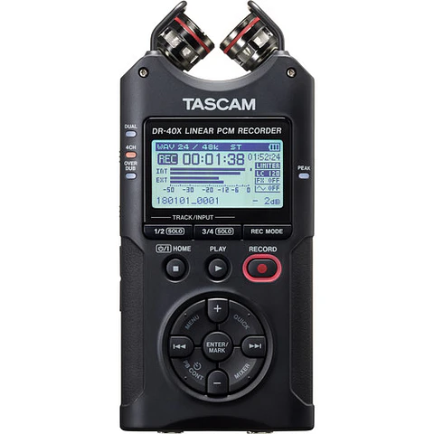 Grabadora Portátil Tascam DR-40X de 4 Pistas con Micrófonos Ajustables X/Y y Conexión USB