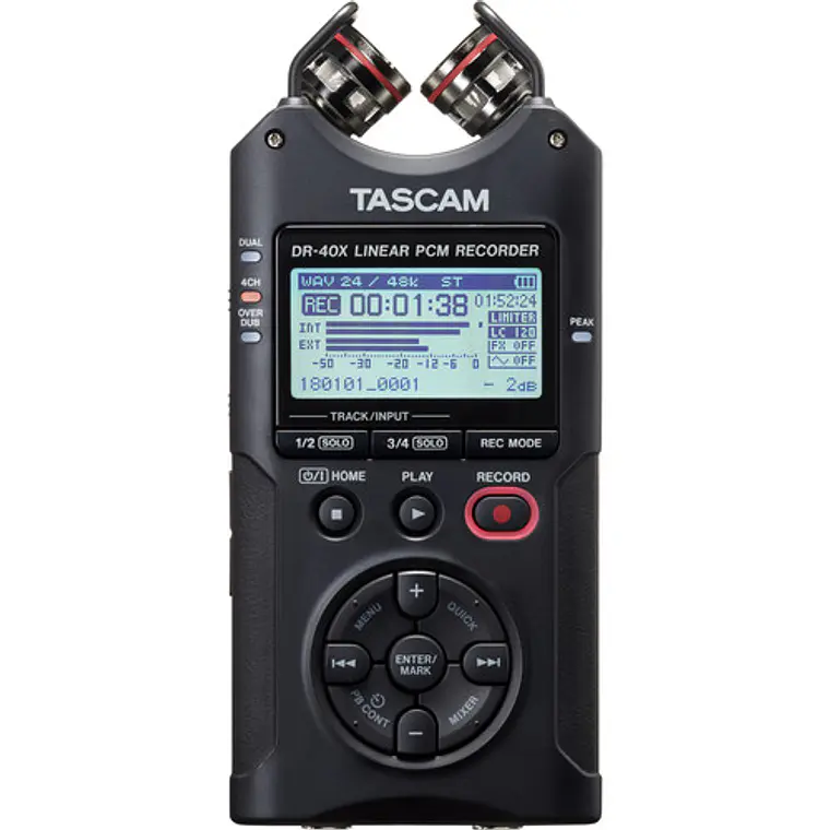 Grabadora Portátil Tascam DR-40X de 4 Pistas con Micrófonos Ajustables X/Y y Conexión USB 1