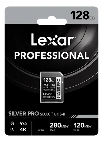 Tarjeta de Memoria SDXC Lexar Professional Silver Pro 128GB UHS-II V60 280/120MB/s para Video 4K 2
