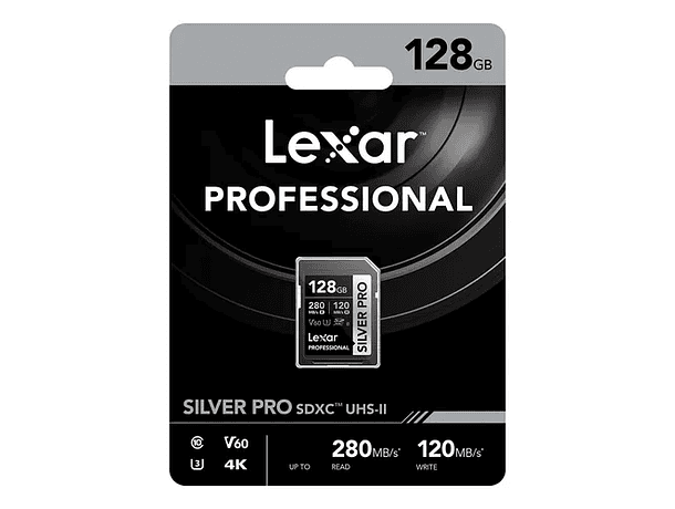 Tarjeta de Memoria SDXC Lexar Professional Silver Pro 128GB UHS-II V60 280/120MB/s para Video 4K