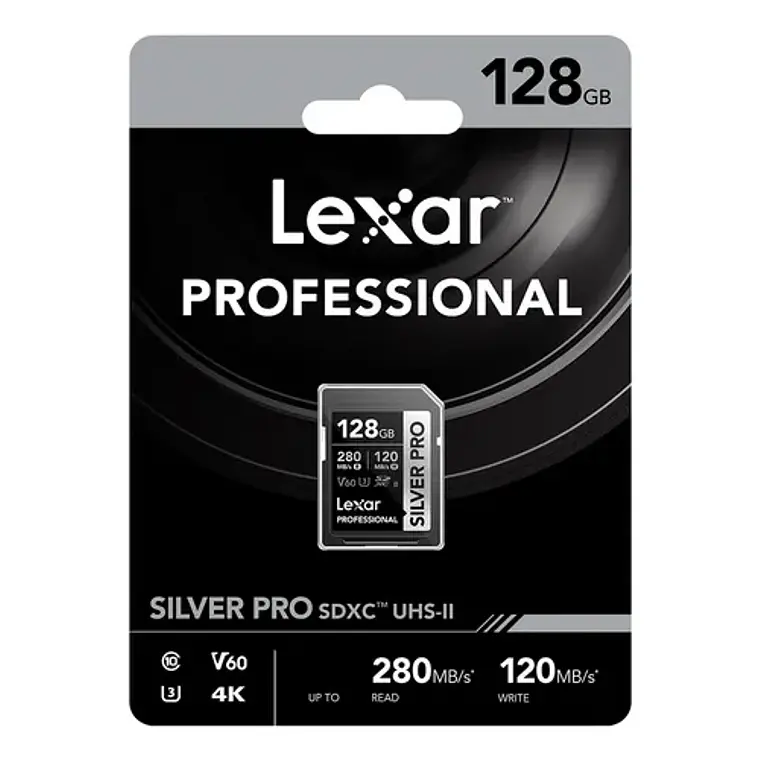 Tarjeta de Memoria SDXC Lexar Professional Silver Pro 128GB UHS-II V60 280/120MB/s para Video 4K 2