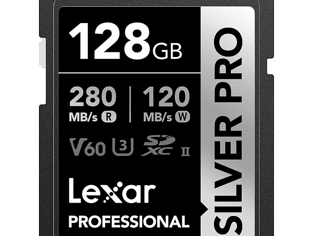 Tarjeta de Memoria SDXC Lexar Professional Silver Pro 128GB UHS-II V60 280/120MB/s para Video 4K