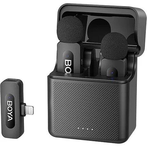 Micrófono Lavalier Inalámbrico Doble Boya BY-V3 Combo con Conectores USB-C y Lightning