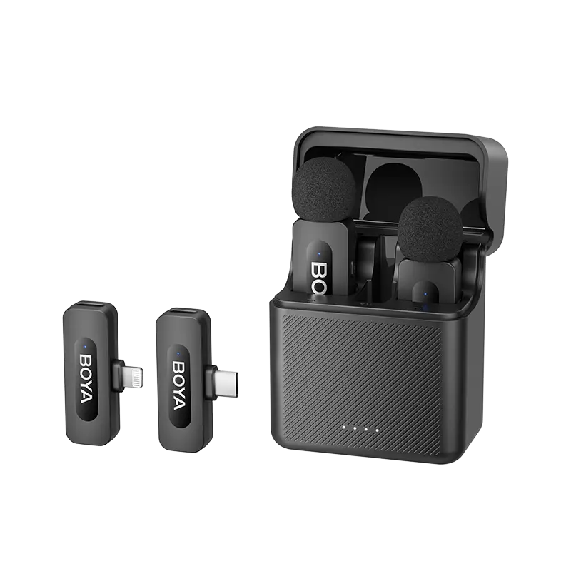 Micrófono Lavalier Inalámbrico Doble Boya BY-V3 Combo con Conectores USB-C y Lightning 1