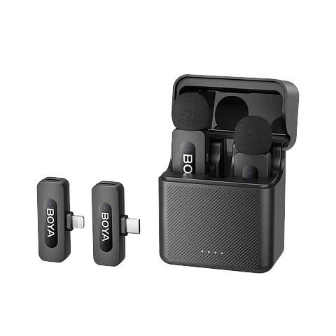 Micrófono Lavalier Inalámbrico Doble Boya BY-V3 Combo con Conectores USB-C y Lightning