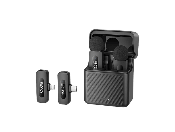 Micrófono Lavalier Inalámbrico Doble Boya BY-V3 Combo con Conectores USB-C y Lightning
