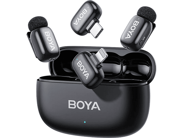 Sistema de Micrófono Inalámbrico Doble Boya BOYAMINI 2-01 para 2 Personas con Conectores Lightning y USB-C 