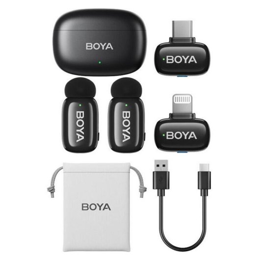 Sistema de Micrófono Inalámbrico Doble Boya BOYAMINI 2-01 para 2 Personas con Conectores Lightning y USB-C  7