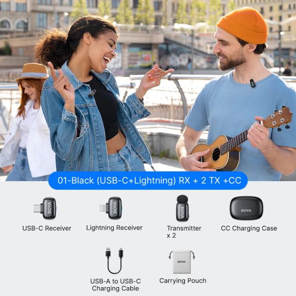Sistema de Micrófono Inalámbrico Doble Boya BOYAMINI 2-01 para 2 Personas con Conectores Lightning y USB-C (Lunar Silver) 3