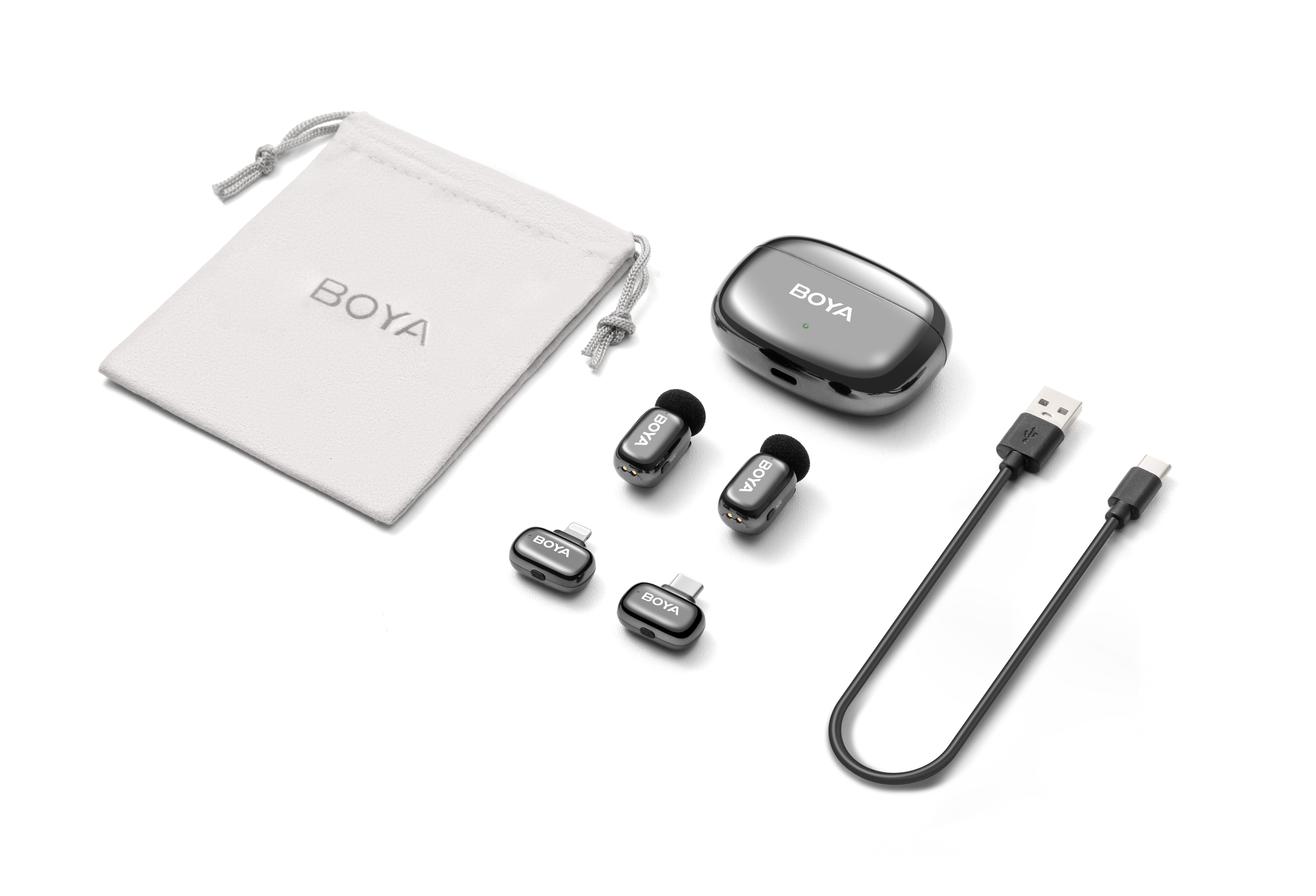 Sistema de Micrófono Inalámbrico Doble Boya BOYAMINI 2-01 para 2 Personas con Conectores Lightning y USB-C (Lunar Silver) 5