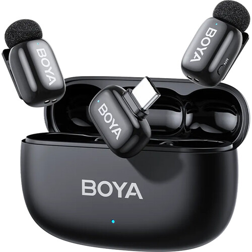 Micrófono Lavalier Inalámbrico Doble Boya BOYAMINI 2-02 con Conector USB-C (Negro Mate) 1