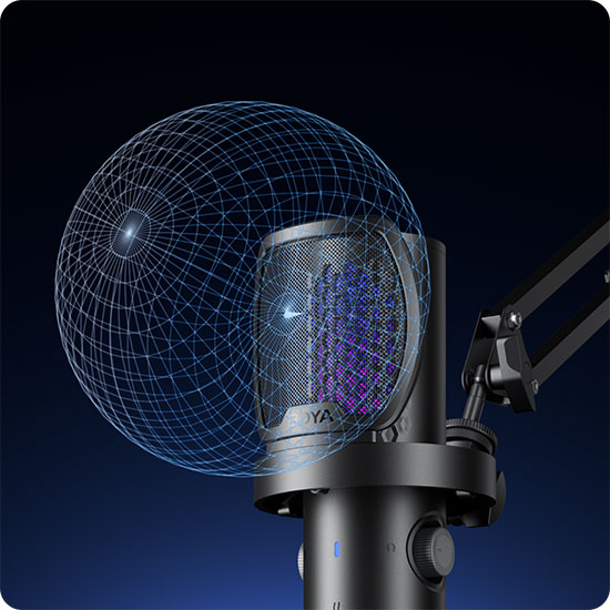 Micrófono de Escritorio Boya CastMic G40 con Iluminación RGB, Cancelación de Ruido y Conexión USB 3