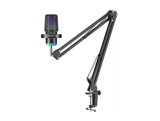 Micrófono de Escritorio Boya CastMic G40B con Brazo, Iluminación RGB, Cancelación de Ruido y Conexión USB