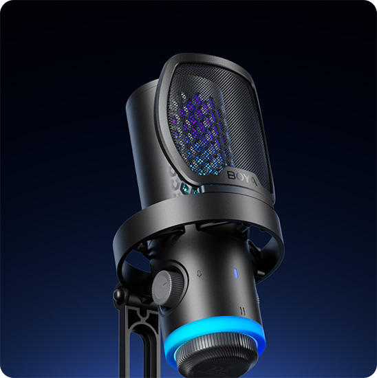 Micrófono de Escritorio Boya CastMic G40B con Brazo, Iluminación RGB, Cancelación de Ruido y Conexión USB 3