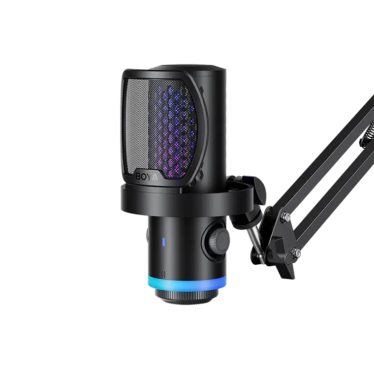 Micrófono de Escritorio Boya CastMic G40B con Brazo, Iluminación RGB, Cancelación de Ruido y Conexión USB 4