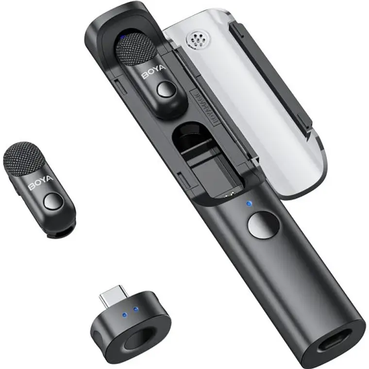 Micrófono Multifunción Boya Magic 01 Doble (Escritorio y Lavalier) con USB-C, Lightning y Trípode 3
