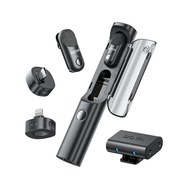 Micrófono Multifunción Boya Magic 01 Doble (Escritorio y Lavalier) con USB-C, Lightning y Trípode 1