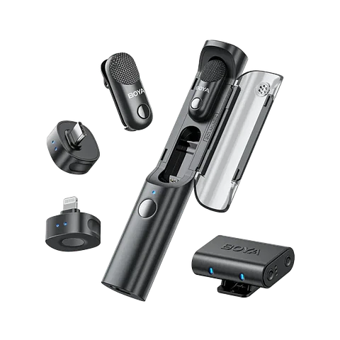 Micrófono Multifunción Boya Magic 01 Doble (Escritorio y Lavalier) con USB-C, Lightning y Trípode