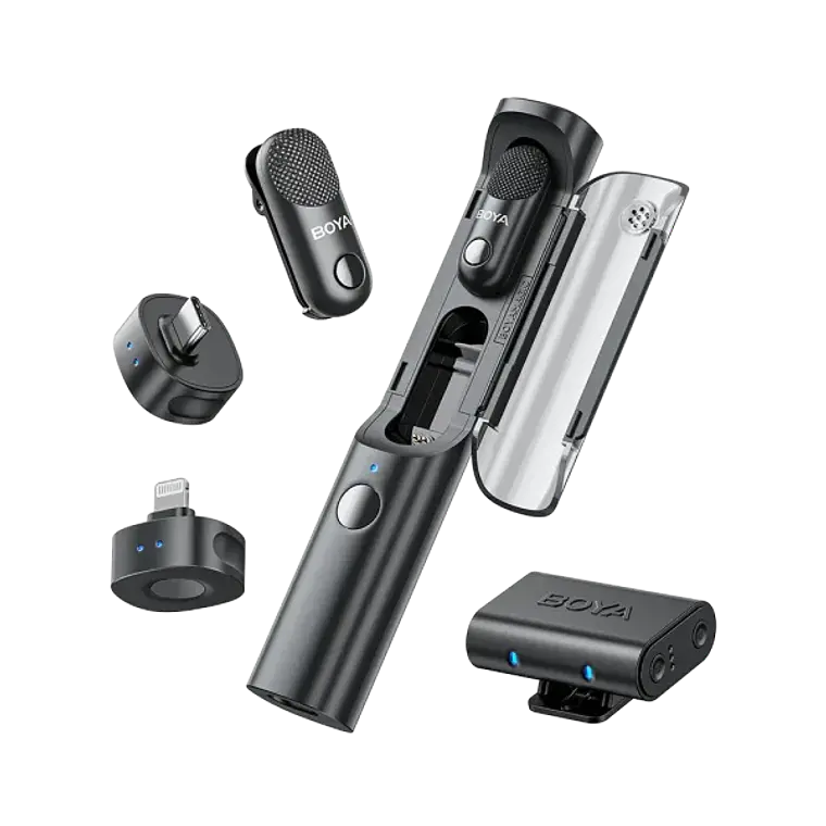 Micrófono Multifunción Boya Magic 01 Doble (Escritorio y Lavalier) con USB-C, Lightning y Trípode 1