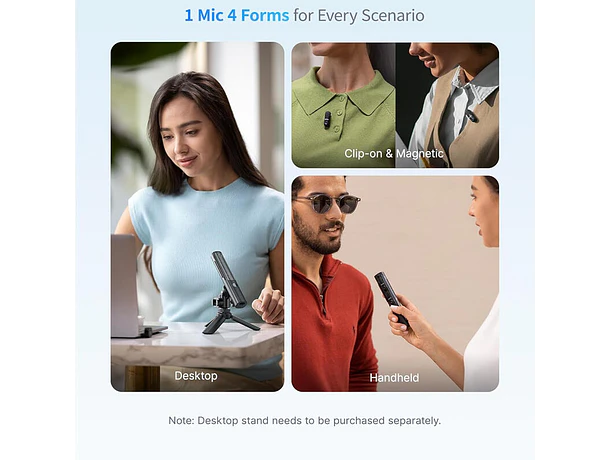 Micrófono Multifunción Boya Magic 01 Doble (Escritorio y Lavalier) con USB-C, Lightning y Trípode