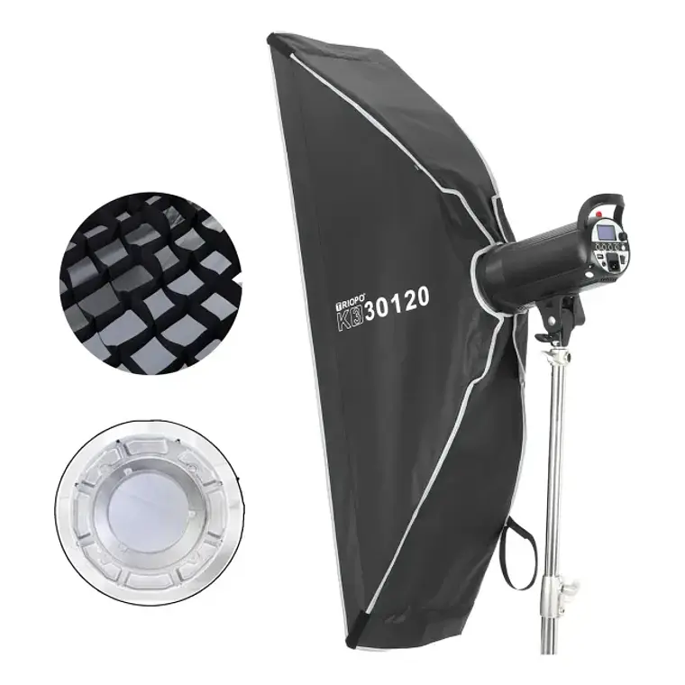 Softbox de Armado Instantáneo 30×120 cm con Montura Bowens y Speedlight Triopo K3-30120 + TR-07C 5