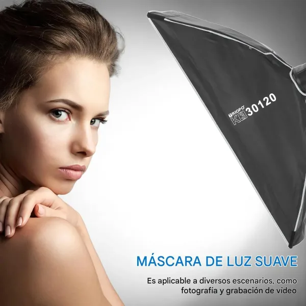 Softbox de Armado Instantáneo 30×120 cm con Montura Bowens y Speedlight Triopo K3-30120 + TR-07C 7