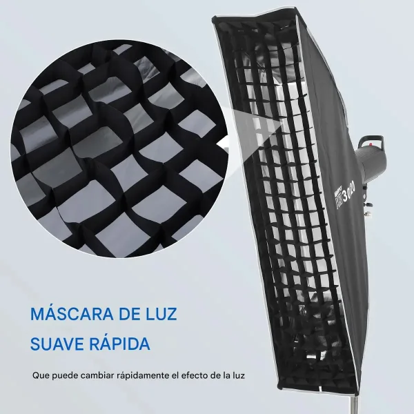 Softbox de Armado Instantáneo 30×120 cm con Montura Bowens y Speedlight Triopo K3-30120 + TR-07C 8