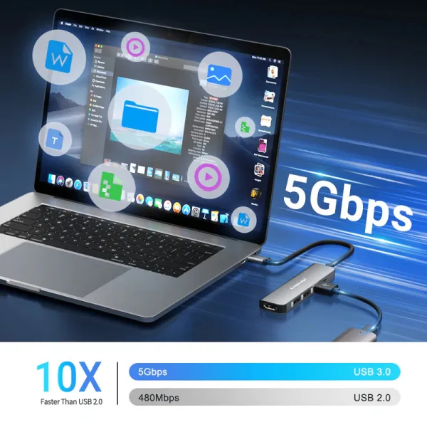 Hub USB-C 5 en 1 con HDMI 4K y Carga Rápida para Profesionales en Movimiento Lemorele TC101 4