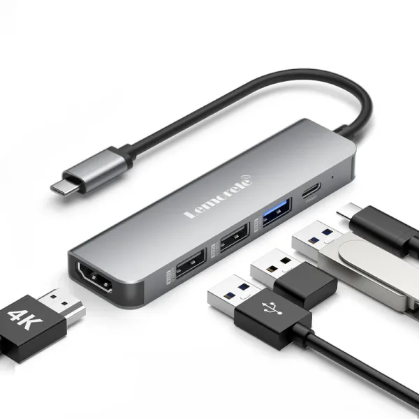 Hub USB-C 5 en 1 con HDMI 4K y Carga Rápida para Profesionales en Movimiento Lemorele TC101 6