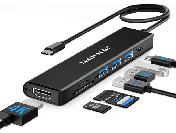 Hub USB-C 7 en 1 con HDMI, Lector SD y Micro SD Lemorele TC70L