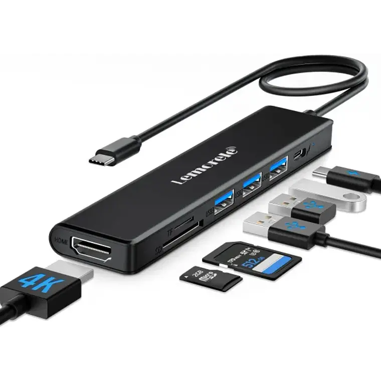 Hub USB-C 7 en 1 con HDMI, Lector SD y Micro SD Lemorele TC70L 1