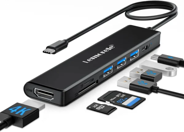 Hub USB-C 7 en 1 con HDMI, Lector SD y Micro SD Lemorele TC70L 1