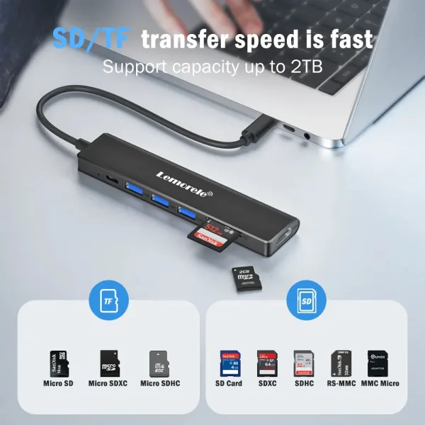 Hub USB-C 7 en 1 con HDMI, Lector SD y Micro SD Lemorele TC70L 6