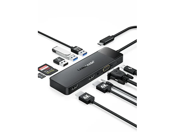 Docking Station USB-C 10 en 1 con Triple Salida de Video y Audio 3,5 mm Lemorele TC94