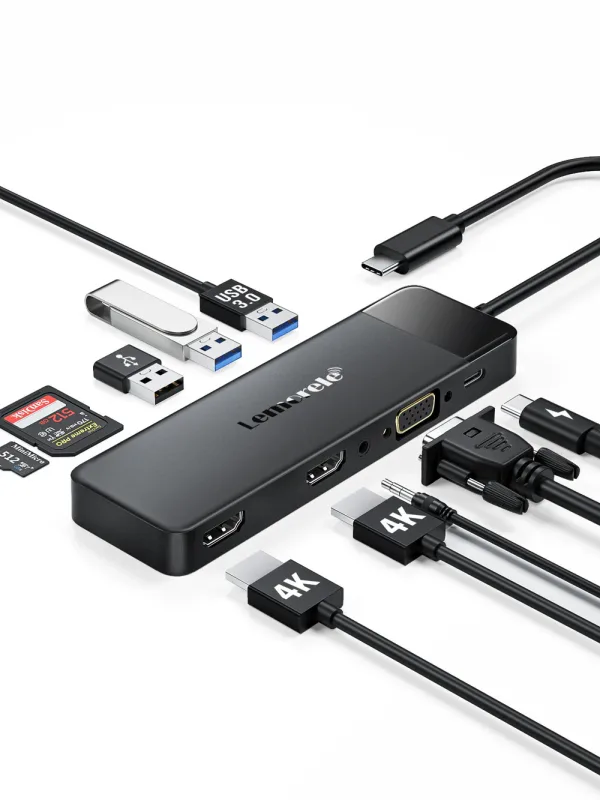 Docking Station USB-C 10 en 1 con Triple Salida de Video y Audio 3,5 mm Lemorele TC94 1