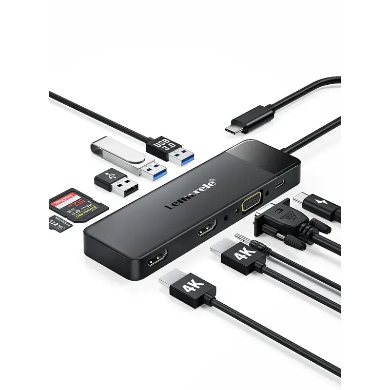 Docking Station USB-C 10 en 1 con Triple Salida de Video y Audio 3,5 mm Lemorele TC94 7