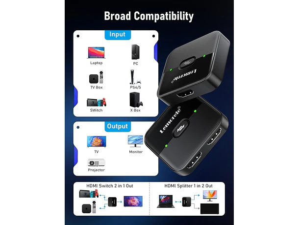 Switch HDMI Bidireccional 4K 60Hz Lemorele HS001
