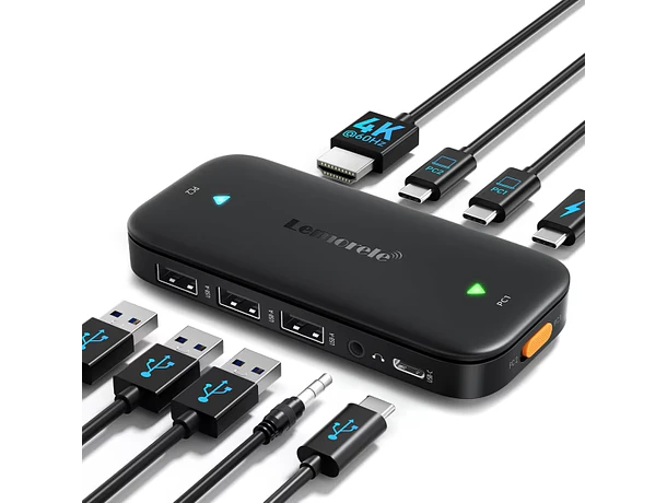 Conmutador KVM para 2 Computadores y Múltiples Periféricos Lemorele H200