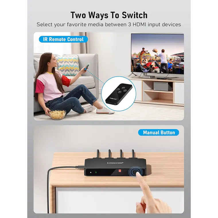 Switch HDMI 4K con Control Remoto Lemorele G99 3