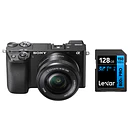 Cámara Sony A6100 + Lente 16-50mm + Tarjeta de Memoria SD Lexar 128GB 800x PRO UHS-I SDXC 1