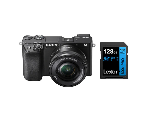Cámara Sony A6100 + Lente 16-50mm + Tarjeta de Memoria SD Lexar 128GB 800x PRO UHS-I SDXC